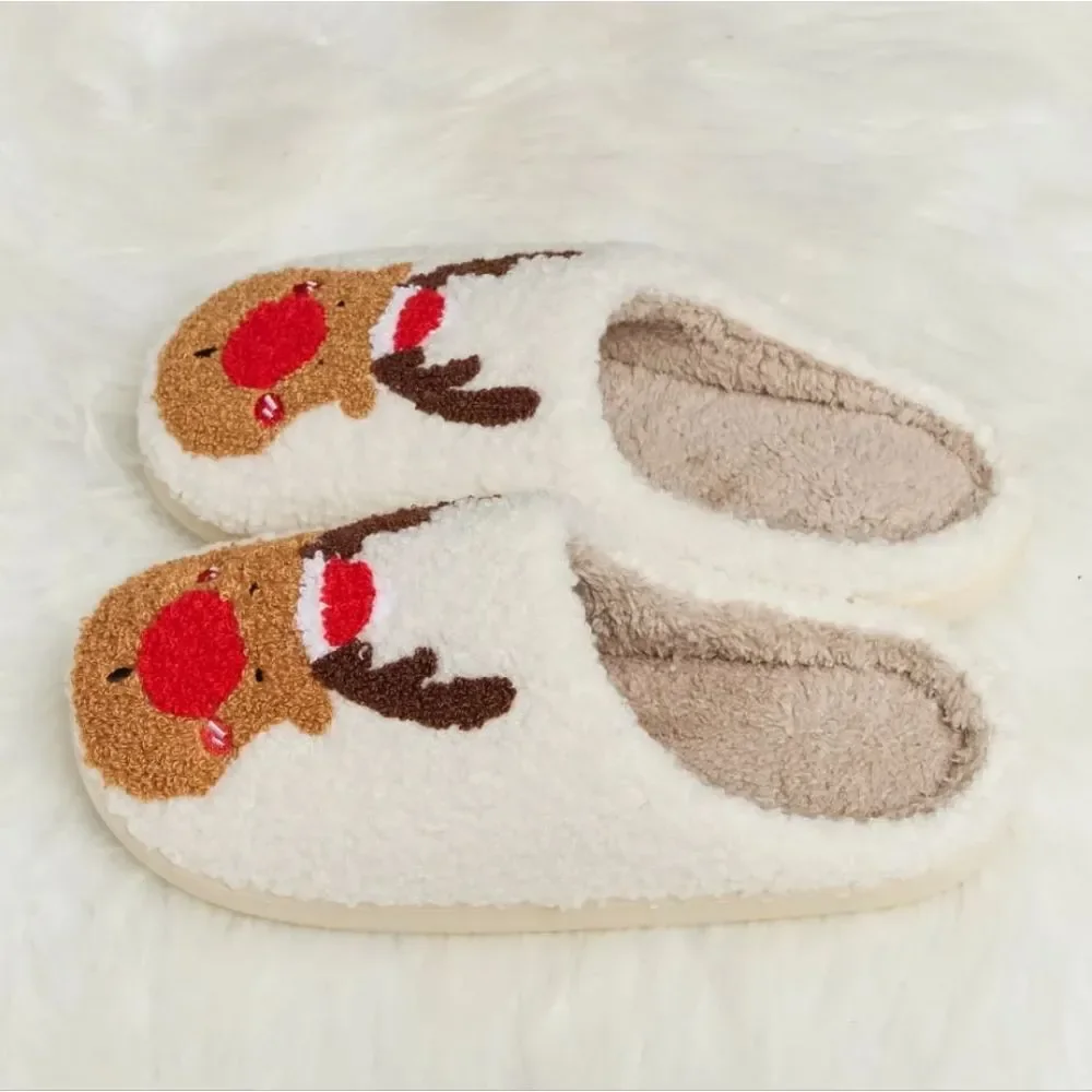 🎄🎄🎄Rudolph Fleece Sherpa Slippers Womens size 6-9 S M L - Picture 3 of 5